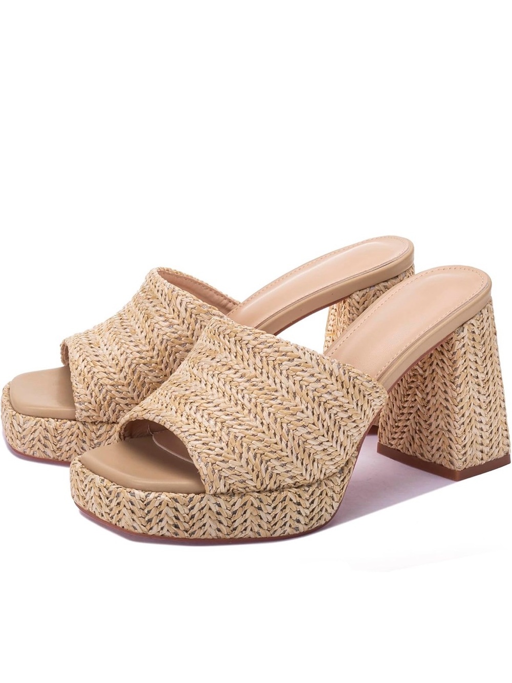 Woven Platform Slide Heels in Natural